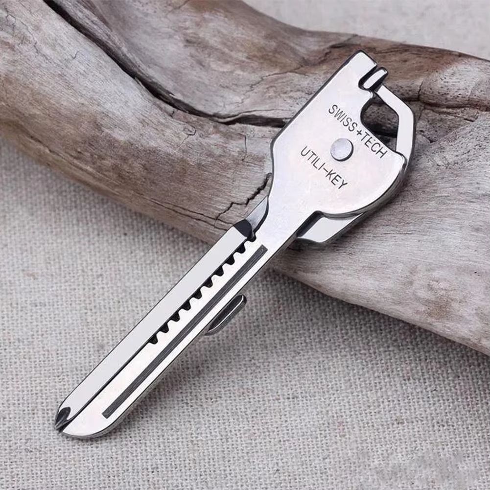 Key-Shape Mini Multi-Tool Keychain with Knife & Screwdriver Utility