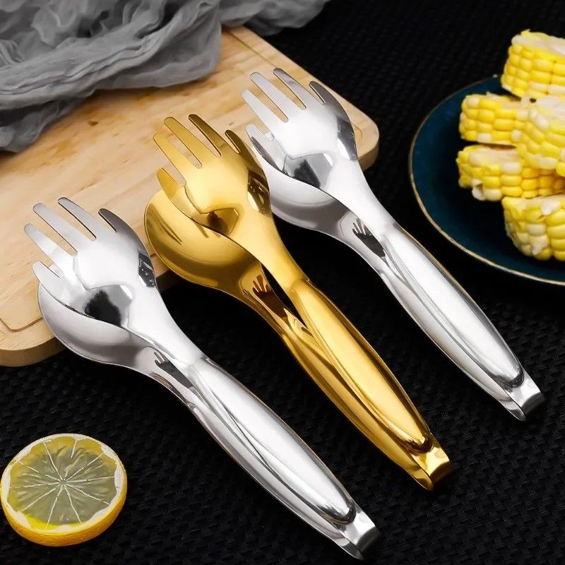Deluxe NonSlip Stainless Steel BBQ  Serving Tongs  HeavyDuty Food  Salad Grip 1