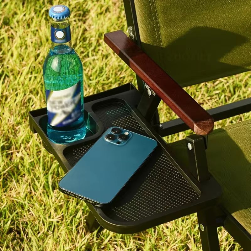 Outdoor Folding Chair Side Tray With Cup Holder  Rear Storage  2Piece Set 2