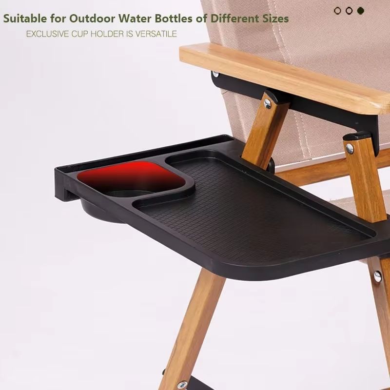 Outdoor Folding Chair Side Tray With Cup Holder  Rear Storage  2Piece Set 3