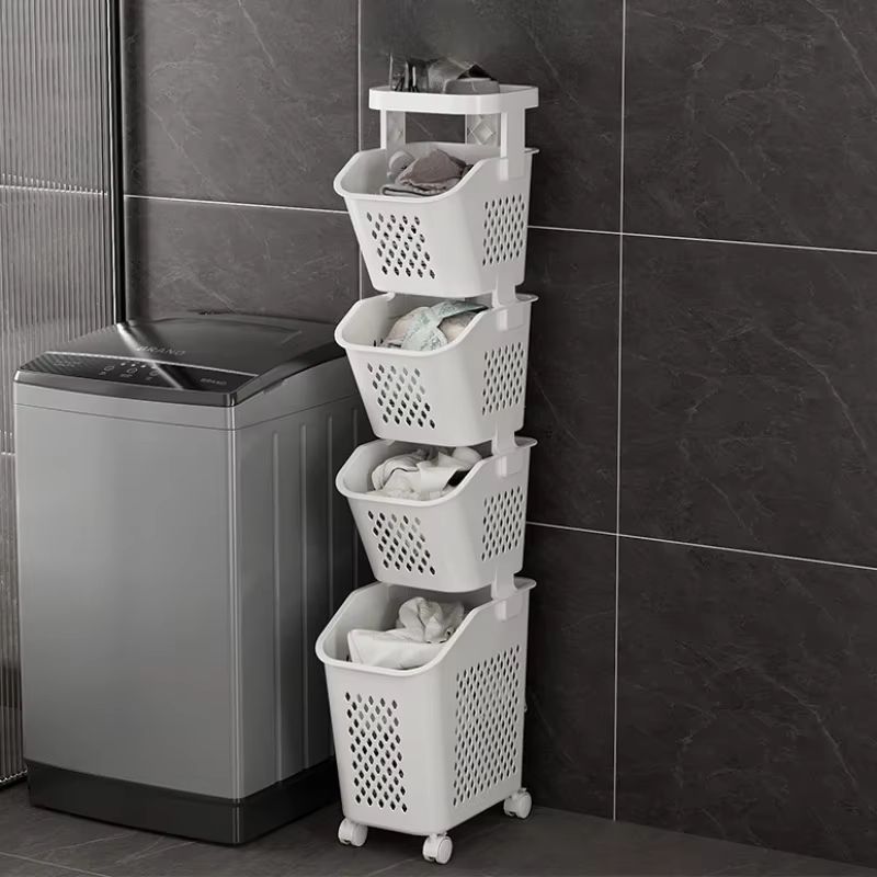Multilayer Wheeled PP Plastic Laundry  Storage Basket Cart 9