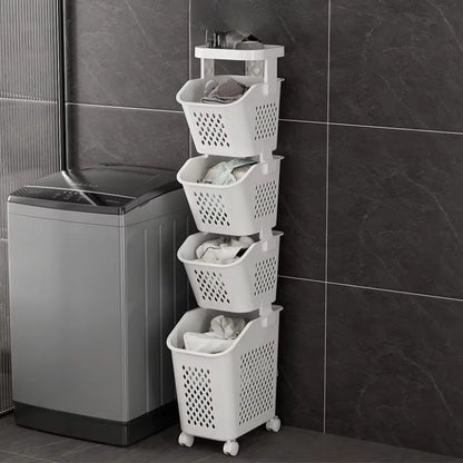 Multilayer Wheeled PP Plastic Laundry  Storage Basket Cart 9