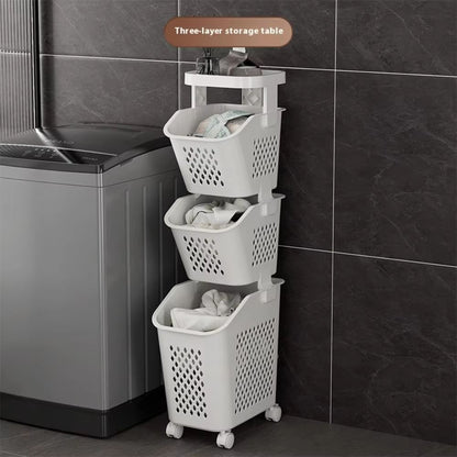 Multilayer Wheeled PP Plastic Laundry  Storage Basket Cart 2