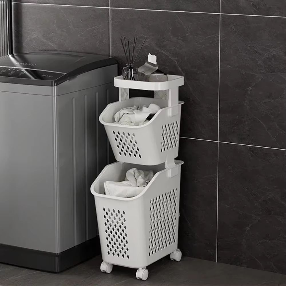 Multilayer Wheeled PP Plastic Laundry  Storage Basket Cart 4
