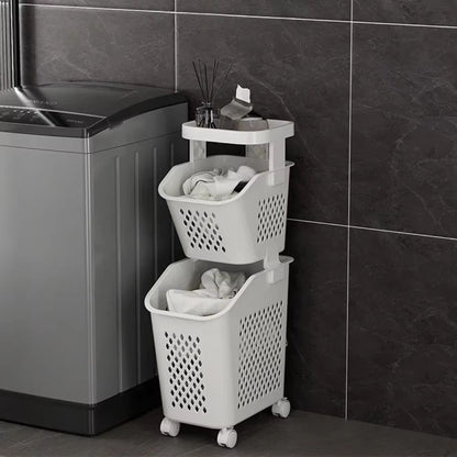 Multilayer Wheeled PP Plastic Laundry  Storage Basket Cart 4
