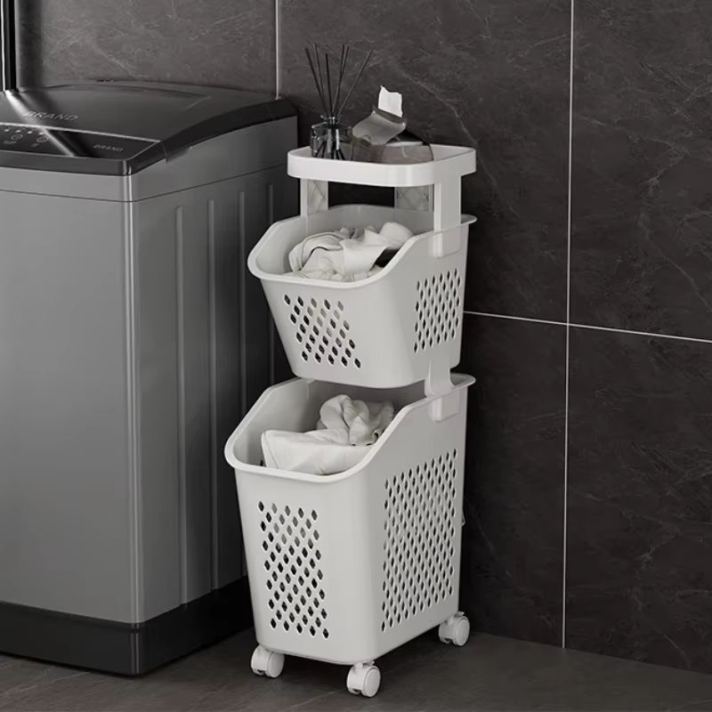 Multilayer Wheeled PP Plastic Laundry  Storage Basket Cart 7