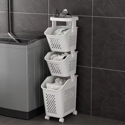 Multilayer Wheeled PP Plastic Laundry  Storage Basket Cart 8