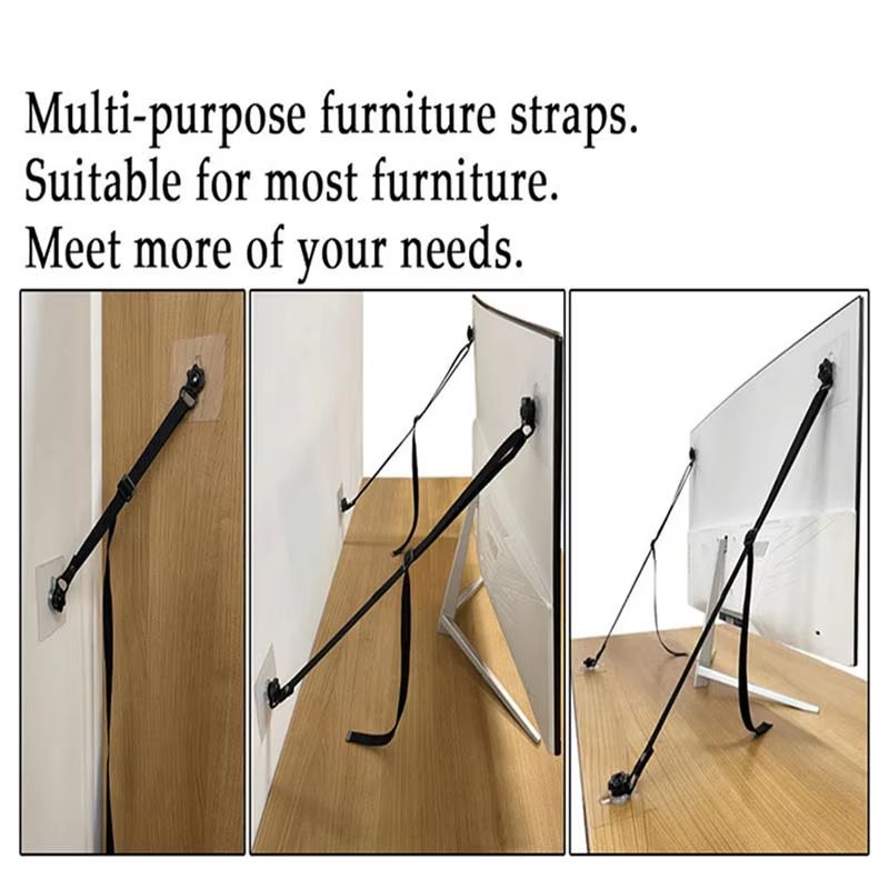 Adjustable NoDrill TV Safety Straps  AntiTip Furniture Anchors  2Piece Set 3