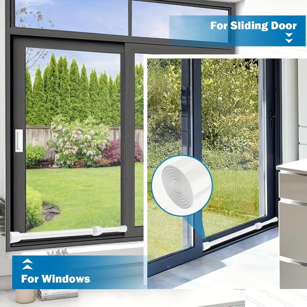 Adjustable Metal Safety Bar For Sliding Windows  Doors With RubberTip Lock 1
