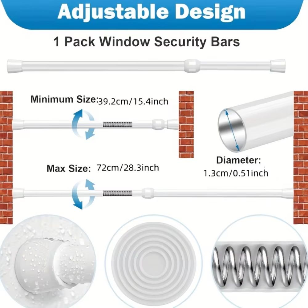 Adjustable Metal Safety Bar For Sliding Windows  Doors With RubberTip Lock 2