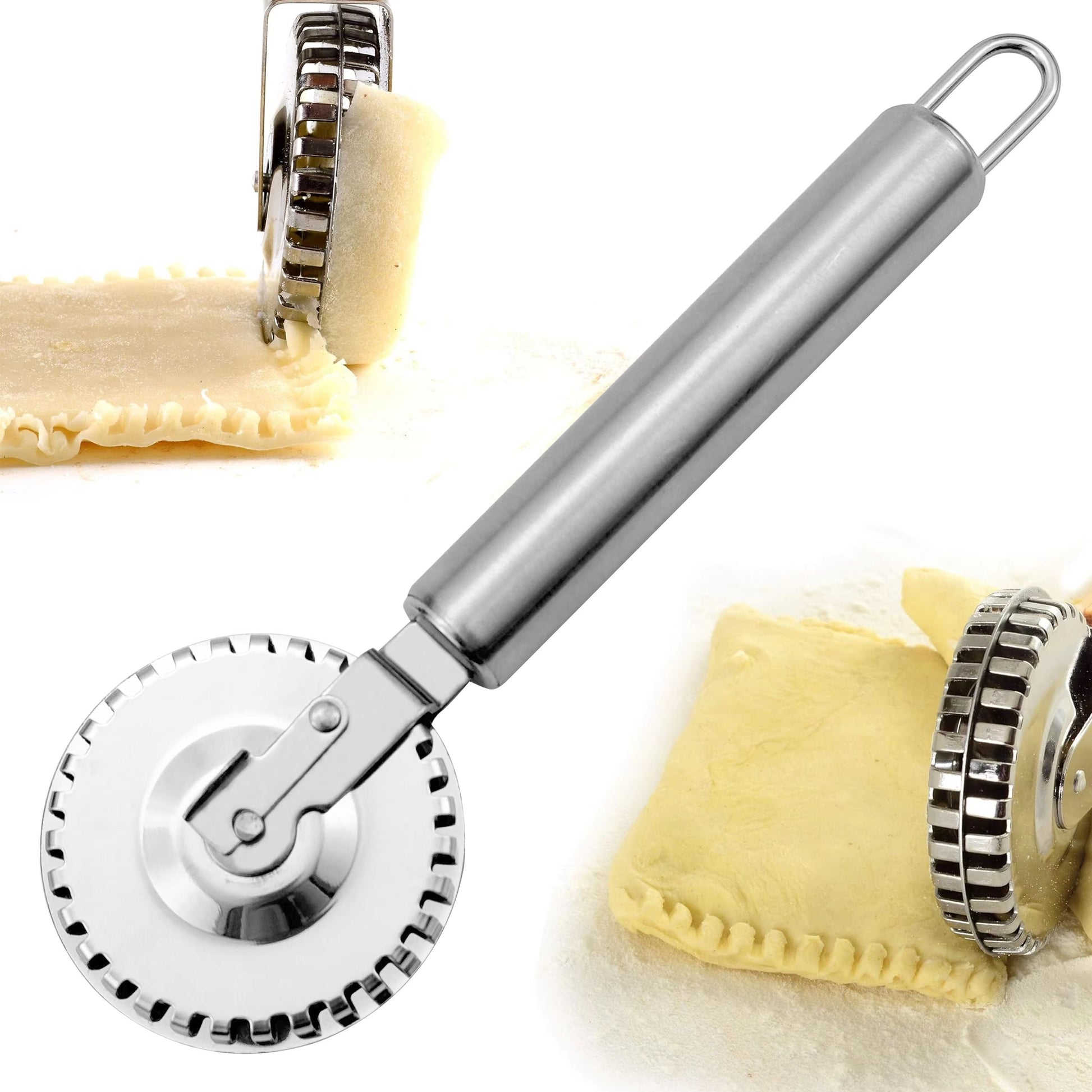 DoubleSided Stainless Steel Pastry Roller  EdgeSealing Embossing Cutter 6