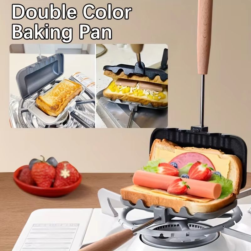 DualColor DoubleSided Aluminum Sandwich Pan  NonStick Rectangular Stovetop Toast Maker 1