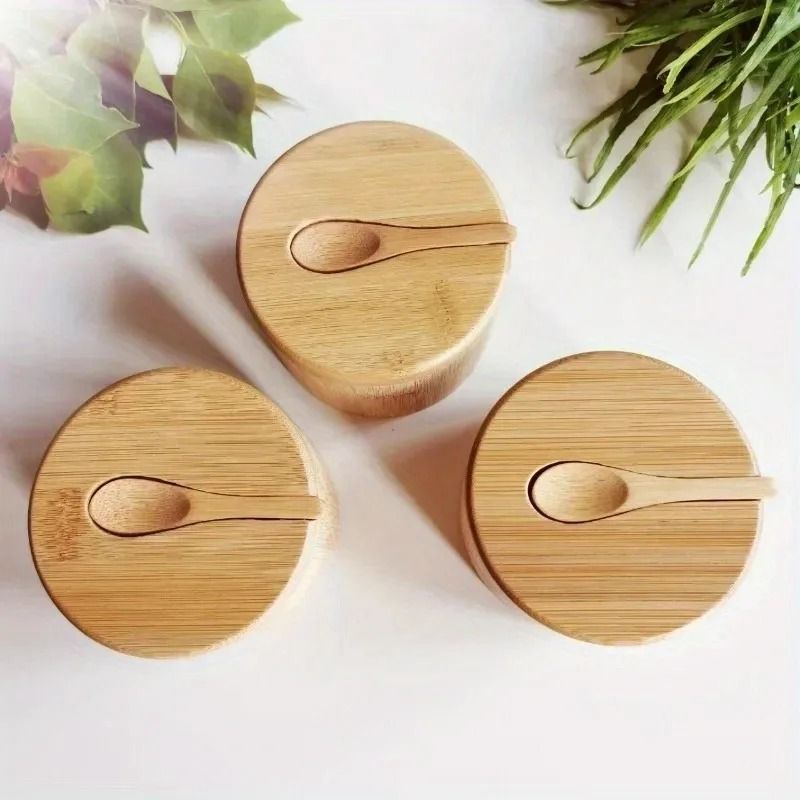 Bamboo Salt And Seasoning Jar Set For Kitchen Counter Storage 3