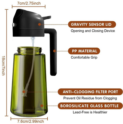 HeritageGuard 470 Ml DarkGreen Glass Oil Dispenser  Sprayer  Premium LightBlocking Kitchen Bottle 3