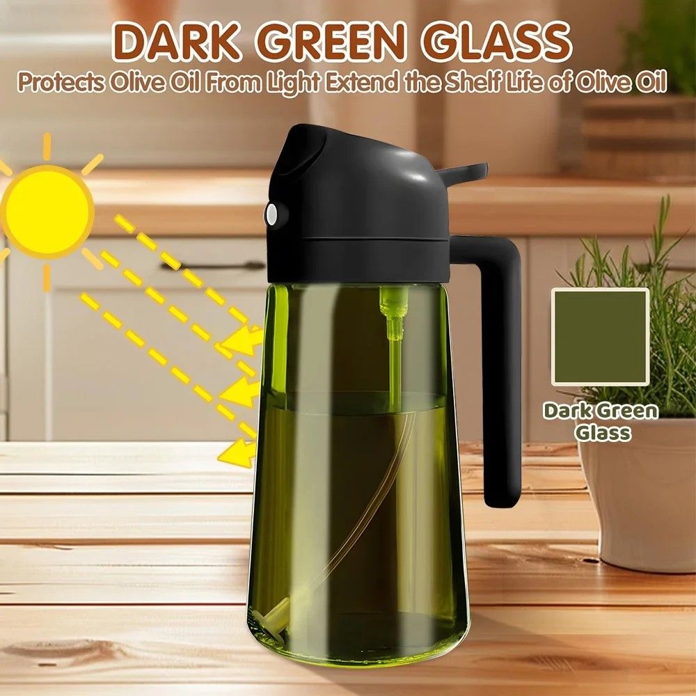 HeritageGuard 470 Ml DarkGreen Glass Oil Dispenser  Sprayer  Premium LightBlocking Kitchen Bottle 5