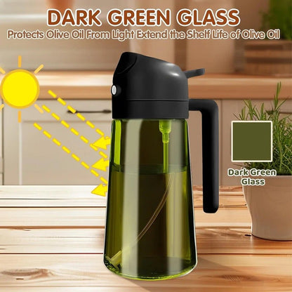 HeritageGuard 470 Ml DarkGreen Glass Oil Dispenser  Sprayer  Premium LightBlocking Kitchen Bottle 5