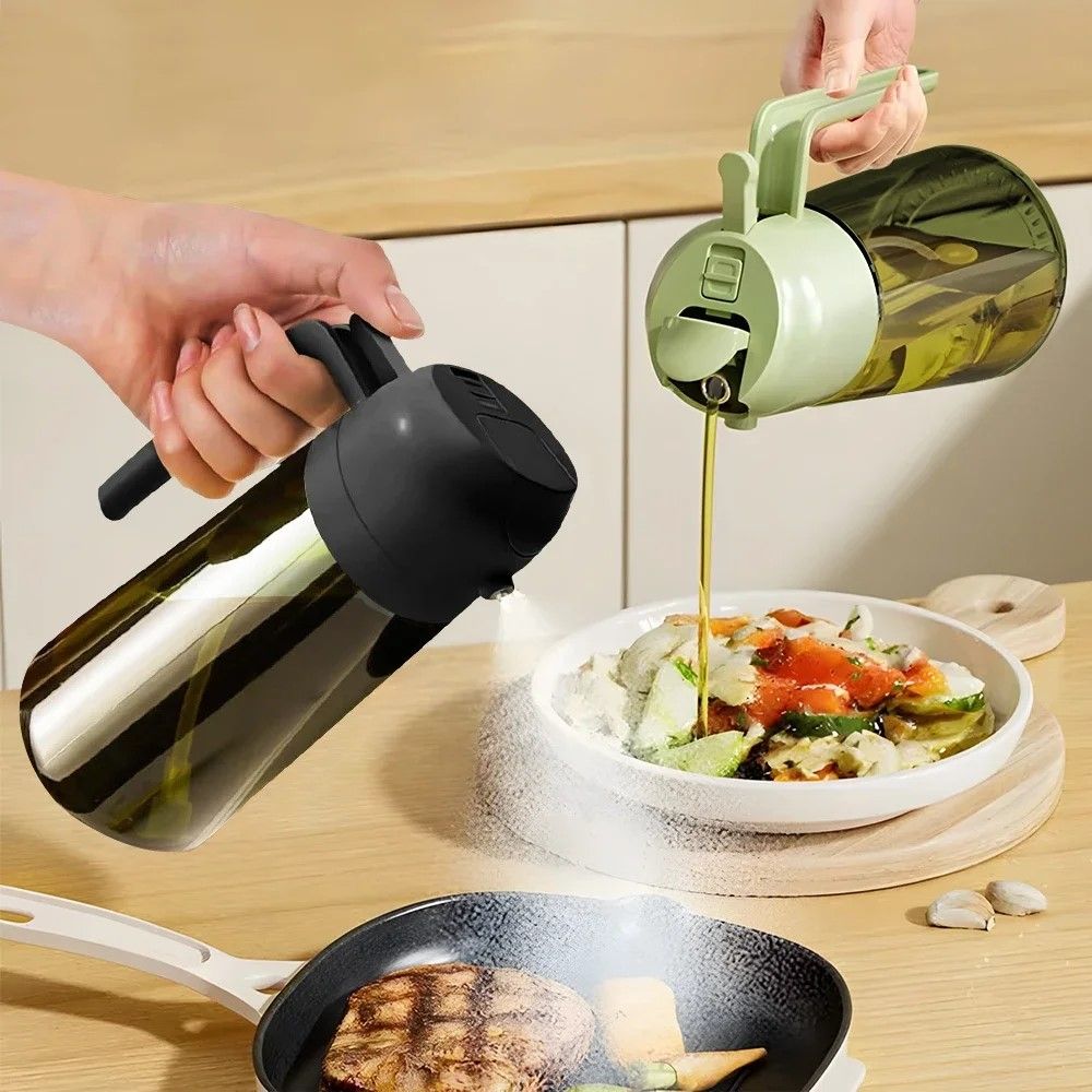 HeritageGuard 470 ml Dark-Green Glass Oil Dispenser & Sprayer – Premium Light-Blocking Kitchen Bottle
