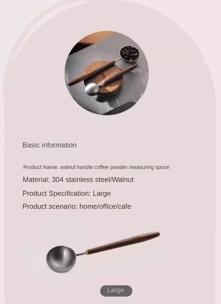 Walnut Wood Premium 25 Ml Coffee Scoop  Long Handle Stainless Steel Measuring Spoon 3