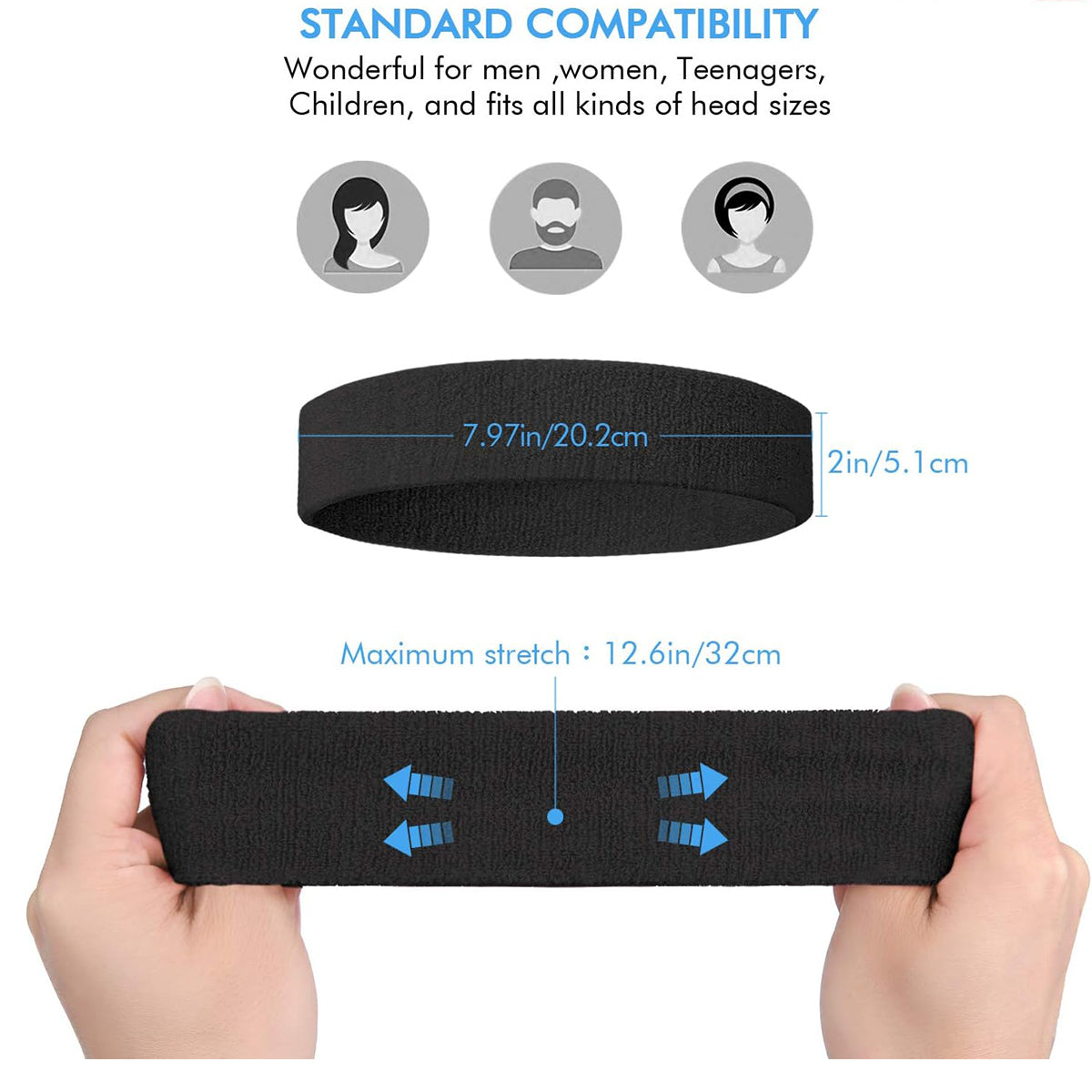 Moisture-wicking Sweatband, Non-Slip Sweatproof Sports Headbands for Men and Women, Tennis, Basketball, Fitness Gear