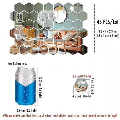 Hexagon Mirror Wall Sticker Set  45 Piece DIY Decorative Tile Mirrors 1