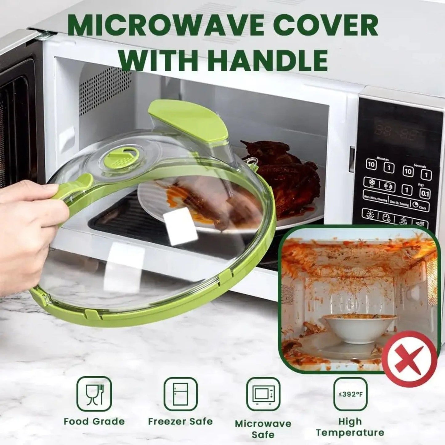 MoistGuard Clear Microwave Splatter Cover With Builtin Water Steamer  Handle  Clear Plate Shield 5