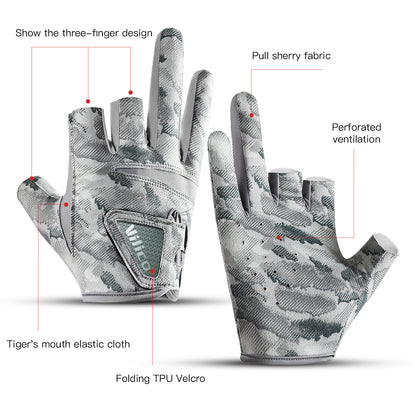 Fishing Gloves For Men Summer Three Finger Cut Gloves Anti Slip Ice Silk Breathable Thin UV Sunscre 3
