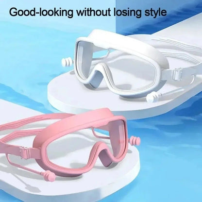 HydroVista Pro Wide Vision Silicone Swim Goggles With Earplug Combo Large Frame HD AntiFog Swim Eye 4