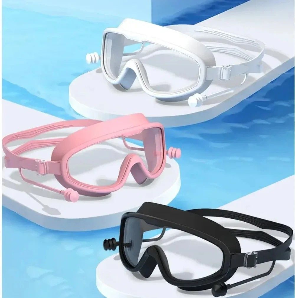 HydroVista Pro Wide Vision Silicone Swim Goggles With Earplug Combo Large Frame HD AntiFog Swim Eye 3