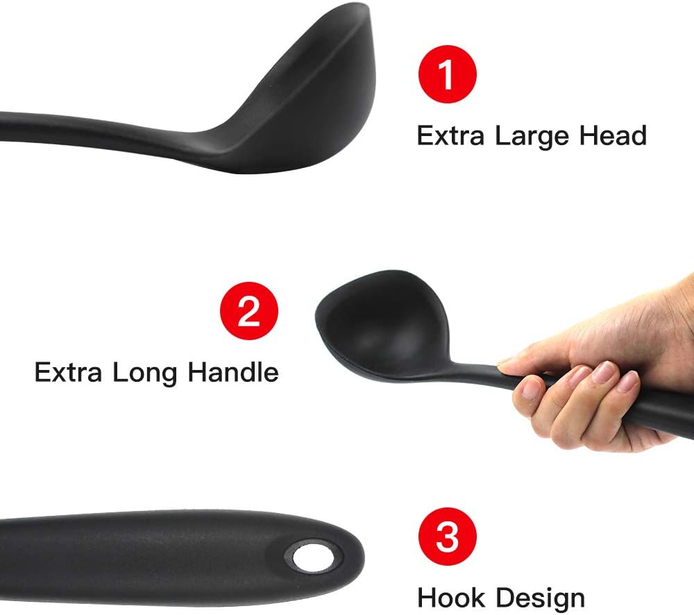 Heat Resistant Large Soup Ladle Silicone Ladles Soup Spoons Nonstick Long Handle For Home Kitchen C 1