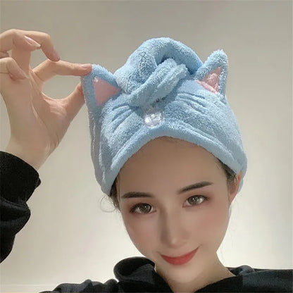 Women Wrap Wiping Hair Towel, Cute Cat Hair Cap Microfiber Hair, Towel Strong Water Absorbent, Towel Long Hair Quick Dry