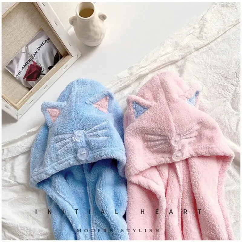 Women Wrap Wiping Hair Towel, Cute Cat Hair Cap Microfiber Hair, Towel Strong Water Absorbent, Towel Long Hair Quick Dry