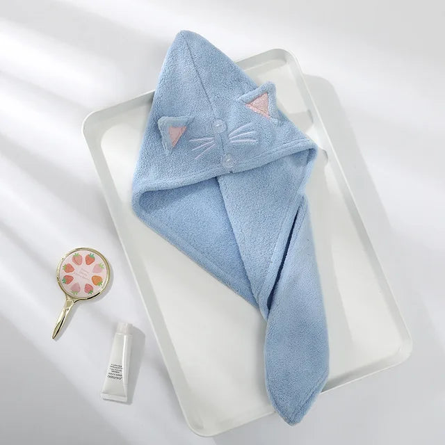 Women Wrap Wiping Hair Towel, Cute Cat Hair Cap Microfiber Hair, Towel Strong Water Absorbent, Towel Long Hair Quick Dry