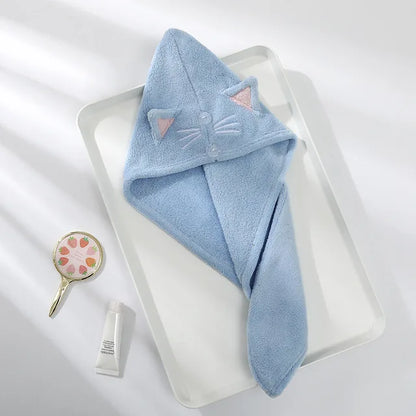 Women Wrap Wiping Hair Towel, Cute Cat Hair Cap Microfiber Hair, Towel Strong Water Absorbent, Towel Long Hair Quick Dry