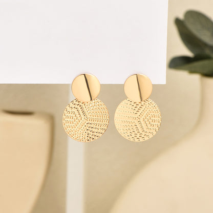 Geometric Metal Round Earrings For Women, Aretes De Mujer Bohemia Trendy, Fashion Wedding Jewelry