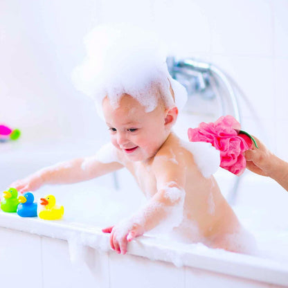 Loofahs Mesh Brush Shower Ball, Fun Fruit Designs, Child Bath Shower Sponge Pouf, Cute Bath Flower with Hooks for Travel