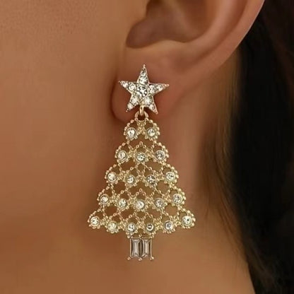Christmas Light Luxury Shiny, New Fashion Sweet Temperament Gold, Party Jewelry for Women, Tree Pendant Earrings