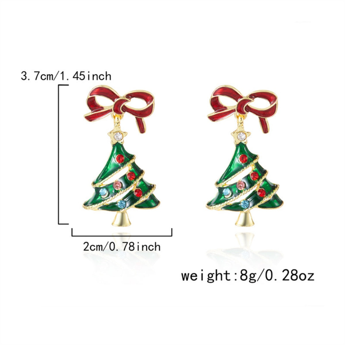 Colorful Rhinestone Enamel Tree Earrings Christmas Red Bowknot Holiday Dangle Jewelry Gift 2
