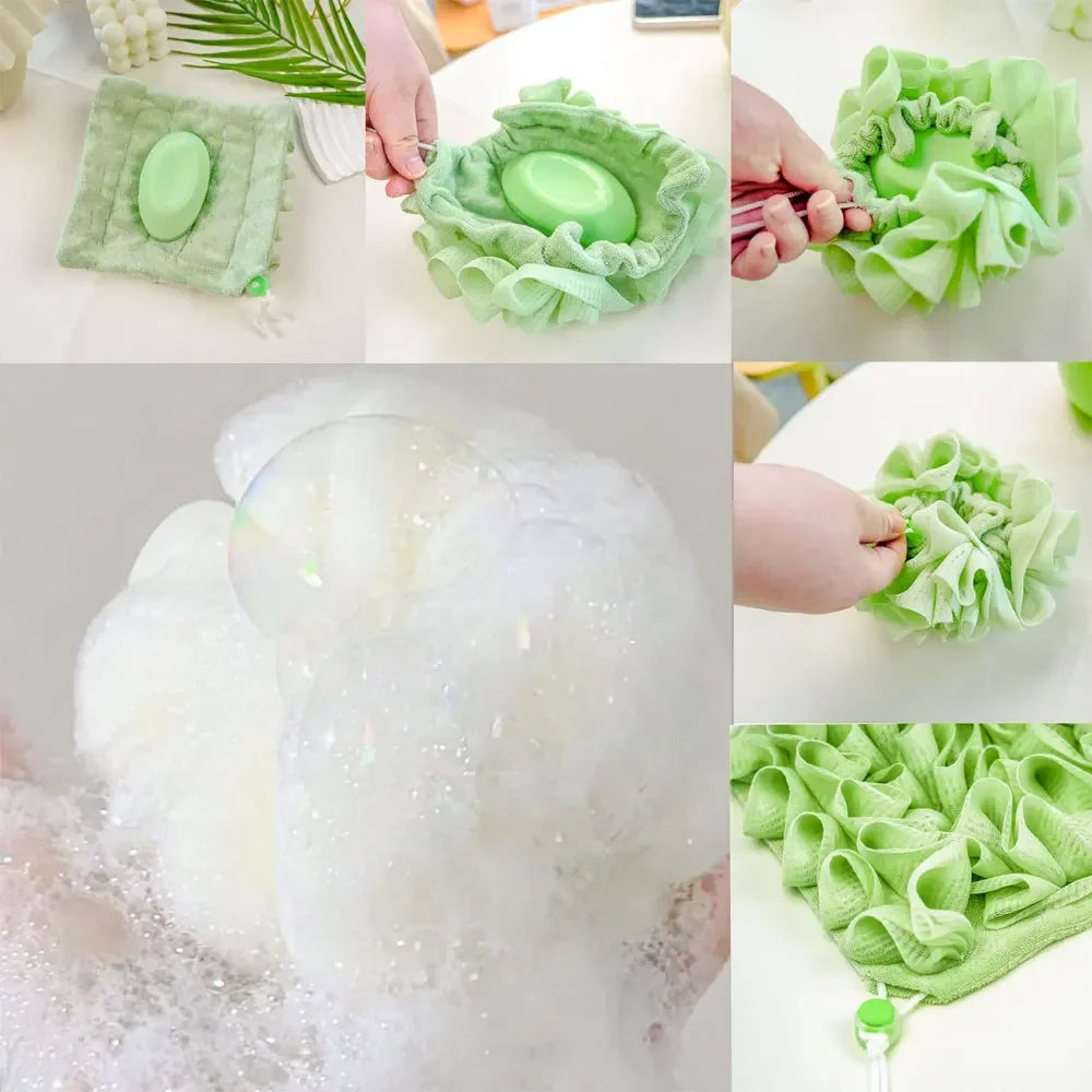 Soft Exfoliating Mesh Bath Ball Towel Loofah With Drawstring Bathing Tool Shower Sponge Skin Care 3