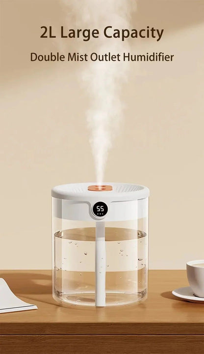 HomeMist Dual-Spray 2 L USB Humidifier with LED Display