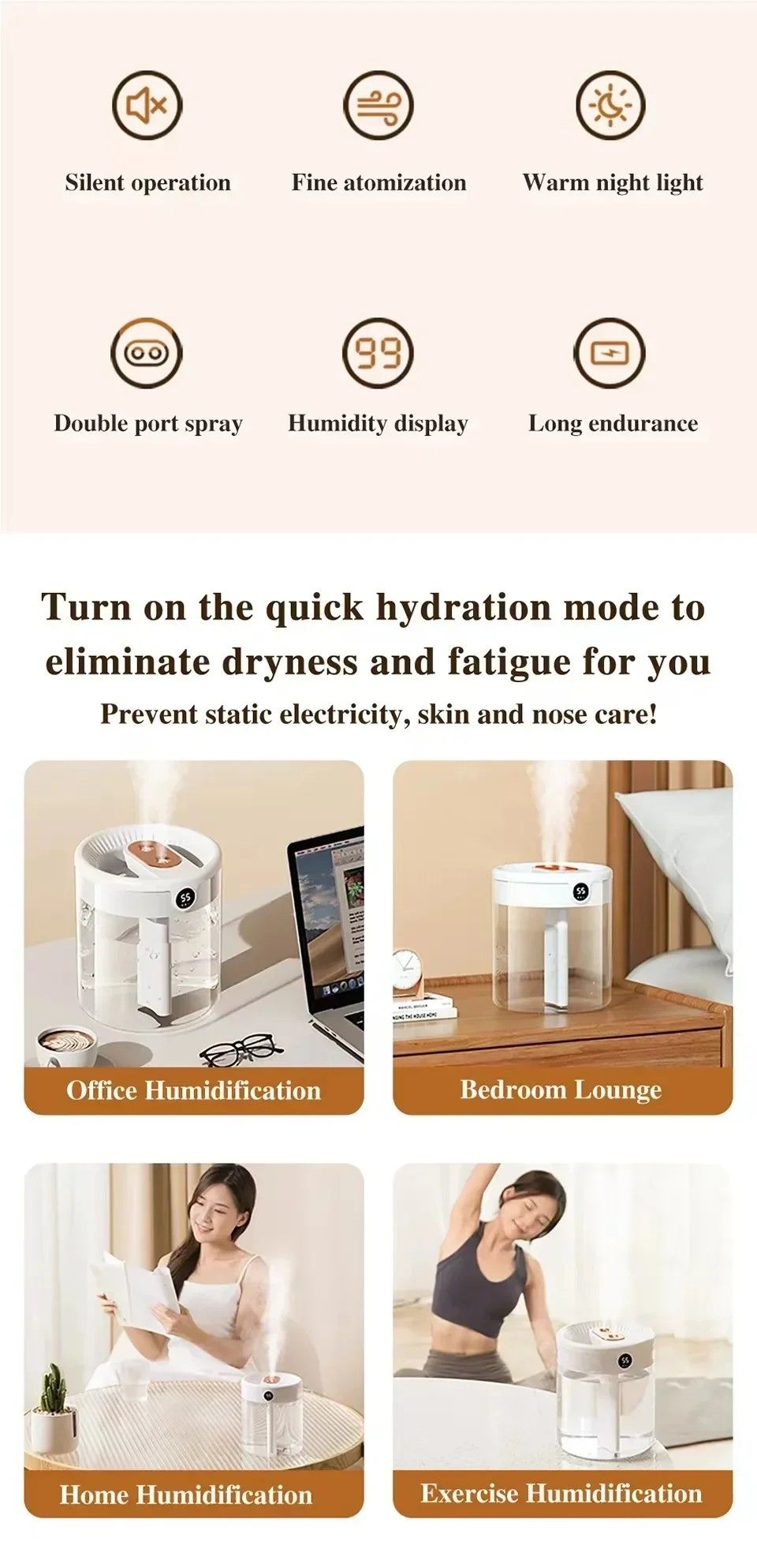 HomeMist DualSpray 2 L USB Humidifier With LED Display 8