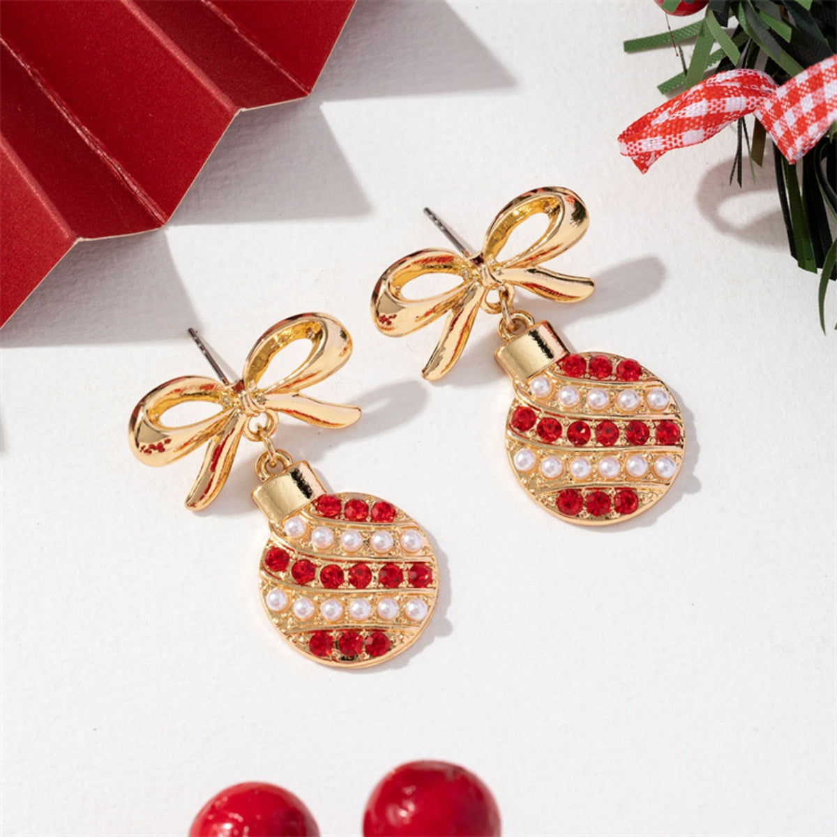 Chrismas Earrings with Red Rhinestone, Light Bulb Drop Earrings, Christmas Bowknot Jewelry for Women Men