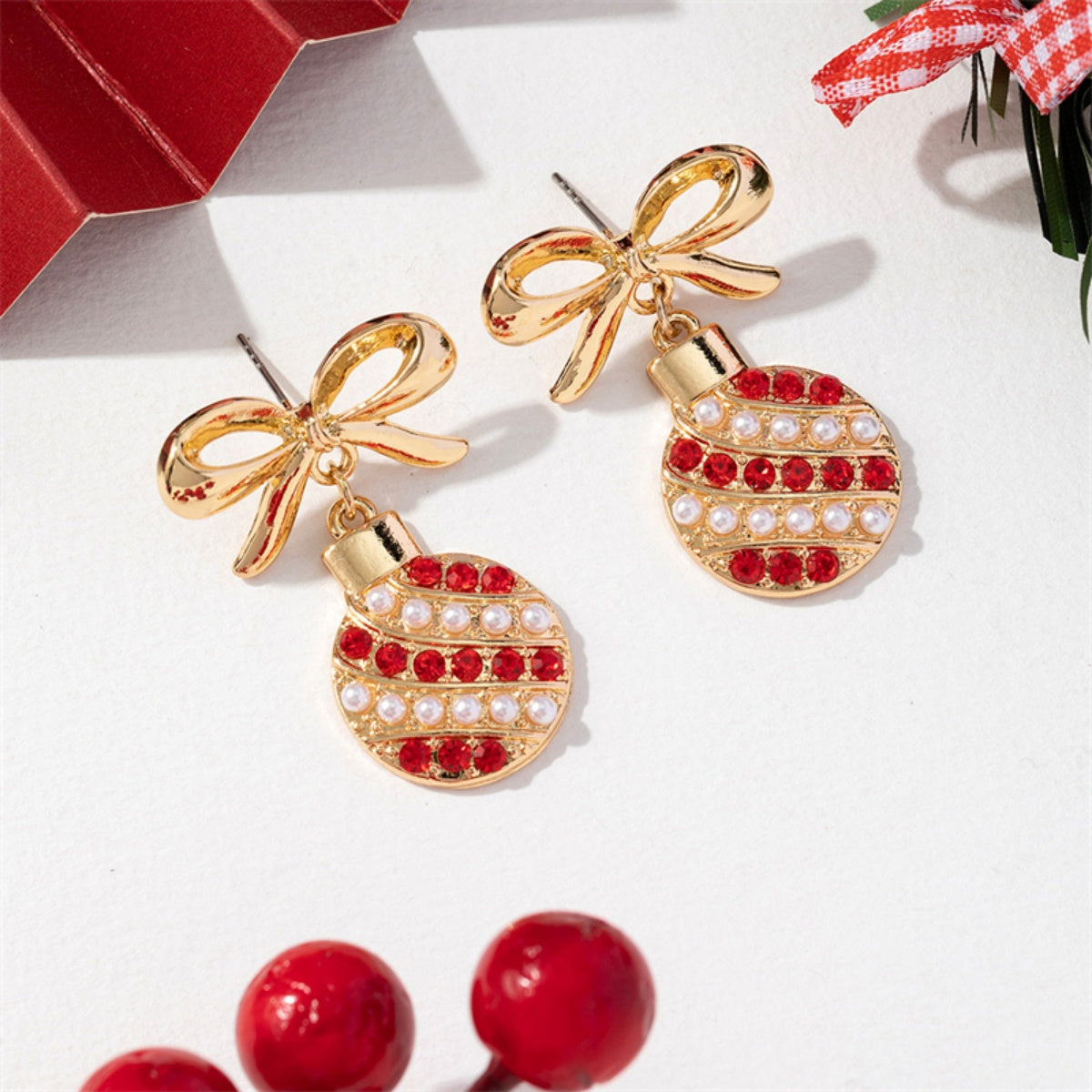 Chrismas Earrings with Red Rhinestone, Light Bulb Drop Earrings, Christmas Bowknot Jewelry for Women Men
