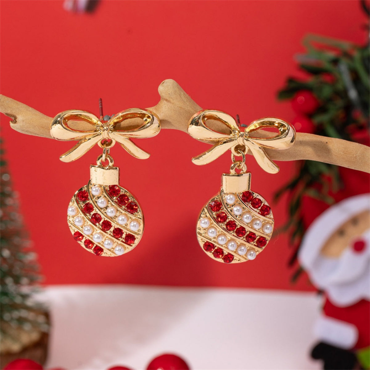 Chrismas Earrings with Red Rhinestone, Light Bulb Drop Earrings, Christmas Bowknot Jewelry for Women Men