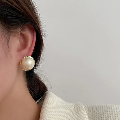 Elegant Gold Tone Pearl Stud Earrings