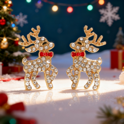 Full Rhinestone Christmas Earrings, Deer, Snowman, Gingerbread, Gift Box, Jewelry for Women & Men