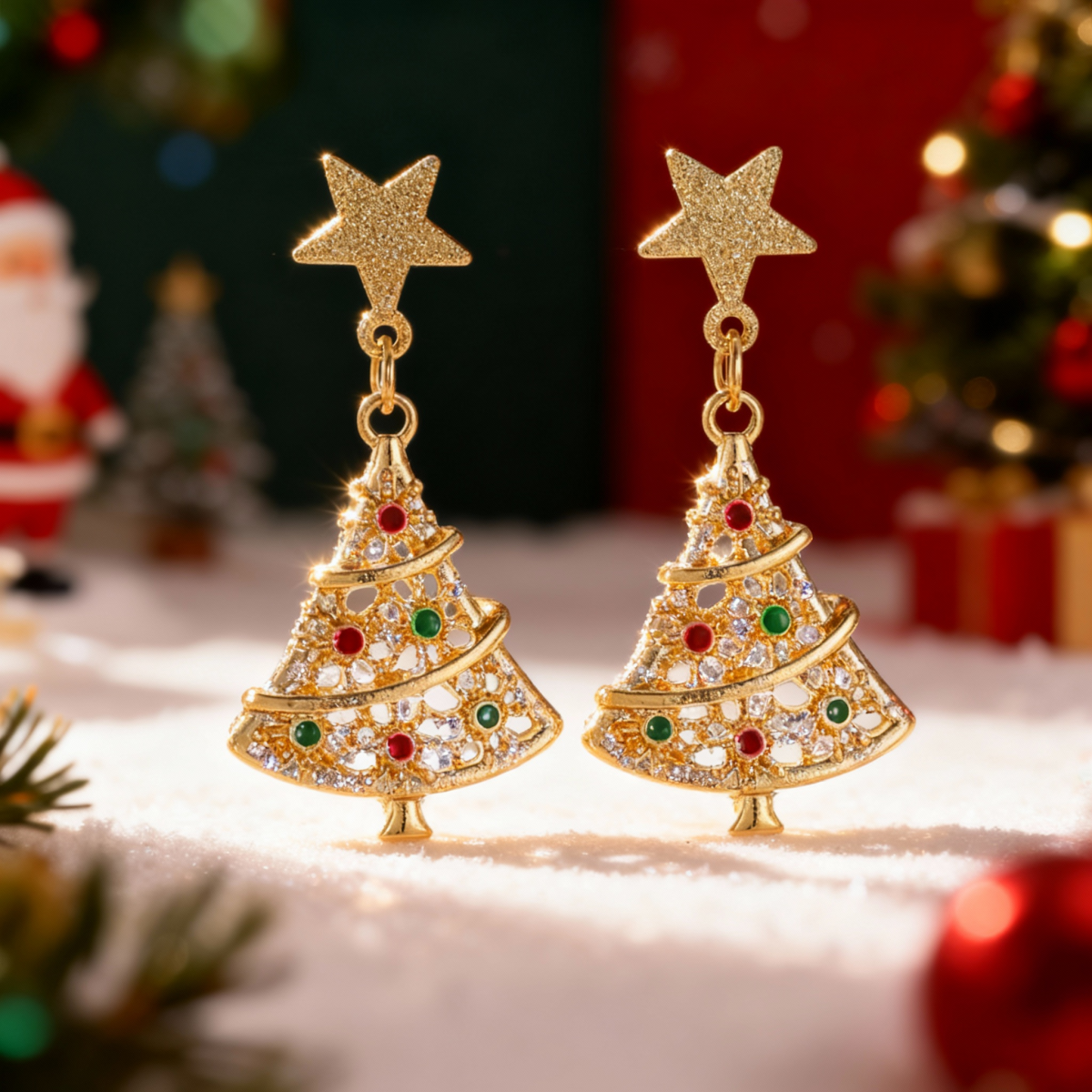 Full Rhinestone Christmas Earrings, Deer, Snowman, Gingerbread, Gift Box, Jewelry for Women & Men
