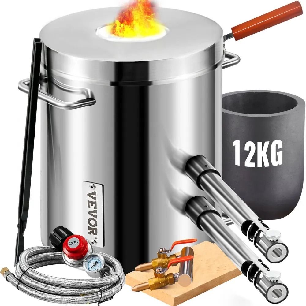 Stainless Steel Smelter, Large Capacity Foundry Home Kilns with Double Burners, Gold Copper Silver Casting Kit