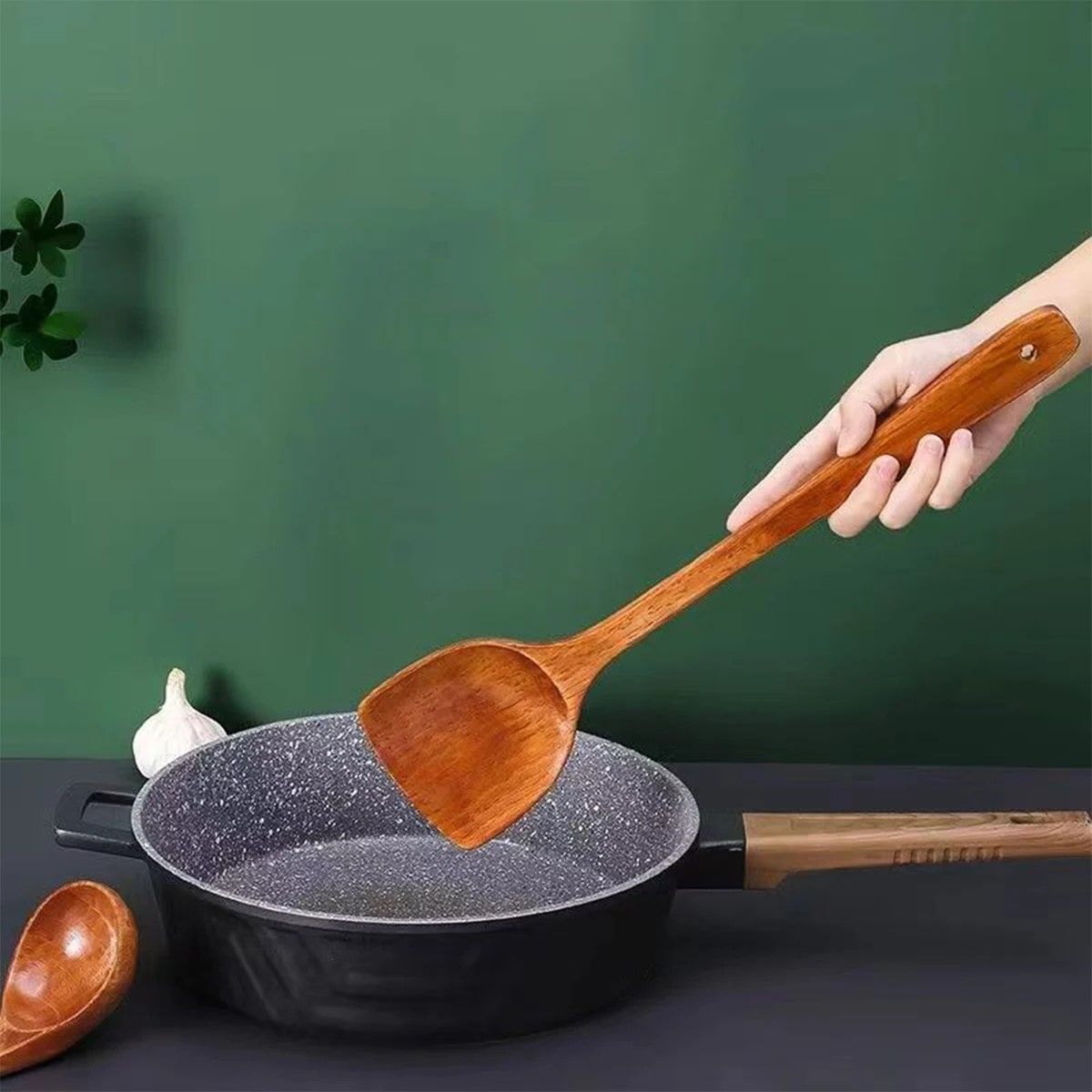 NaturalWood LongHandle Cooking Spatula  Premium Wooden Turner For Nonstick Cookware 1