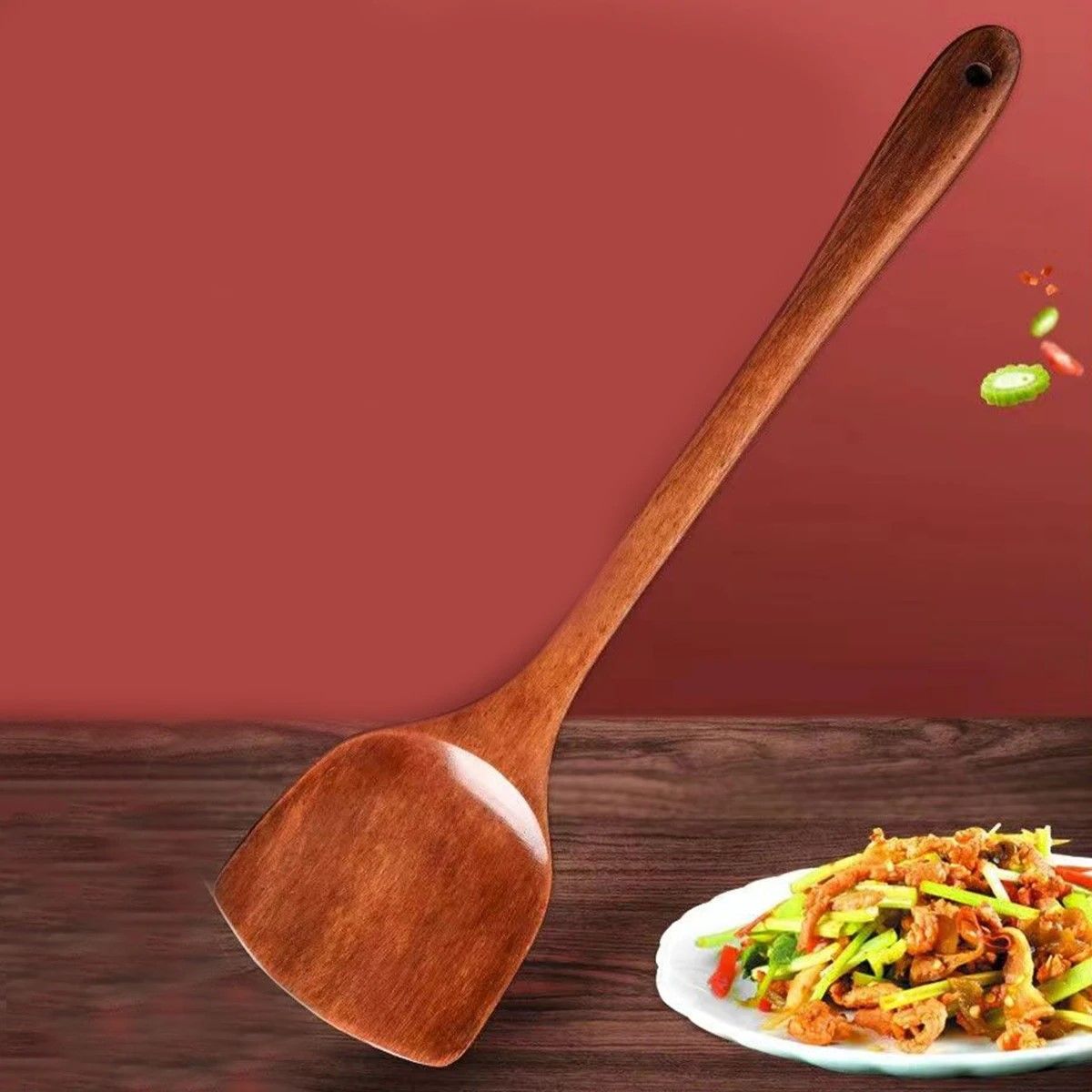 NaturalWood LongHandle Cooking Spatula  Premium Wooden Turner For Nonstick Cookware 2