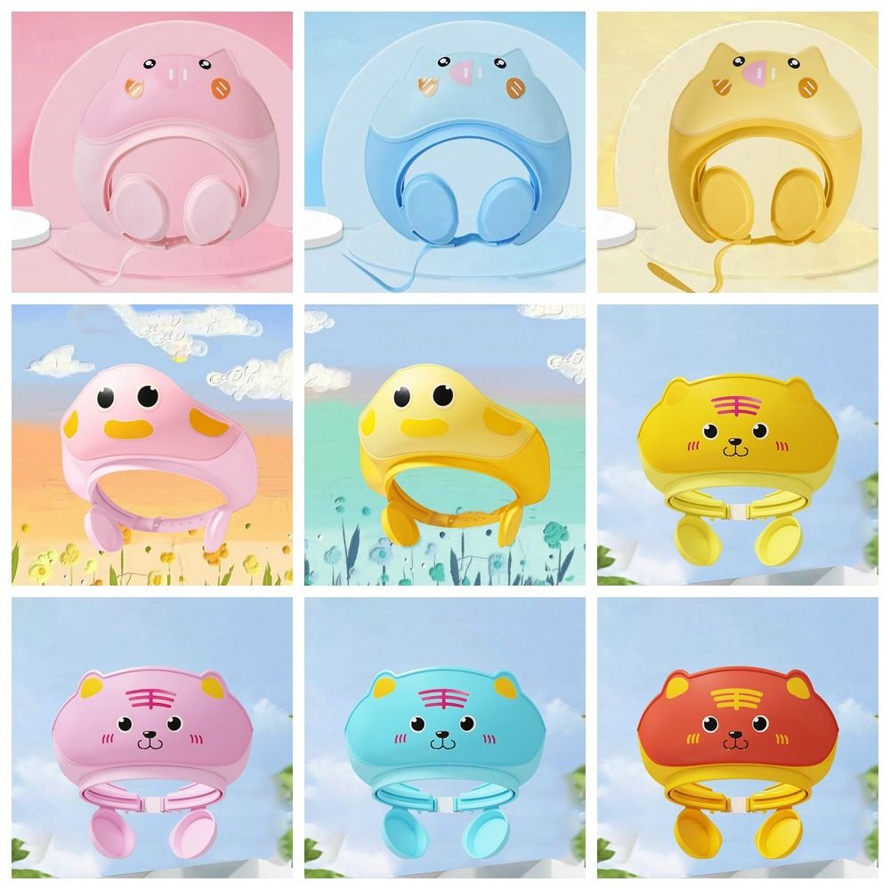 Safety Cute Animal Shape Baby Shower Cap, Soft Ear Protection, Adjustable